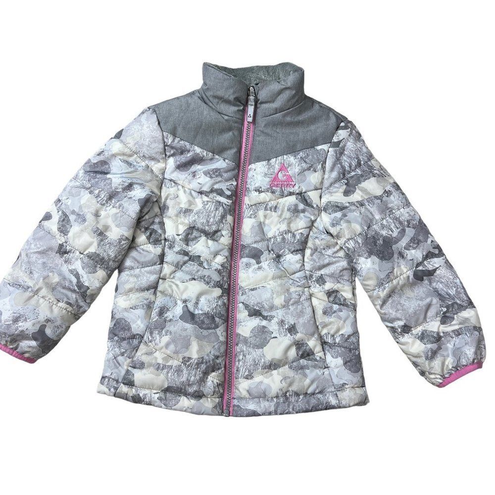 Gerry Size XS‎ (5-6) Girls Puffer Winter Coat Gray White Pink Trim Jacket